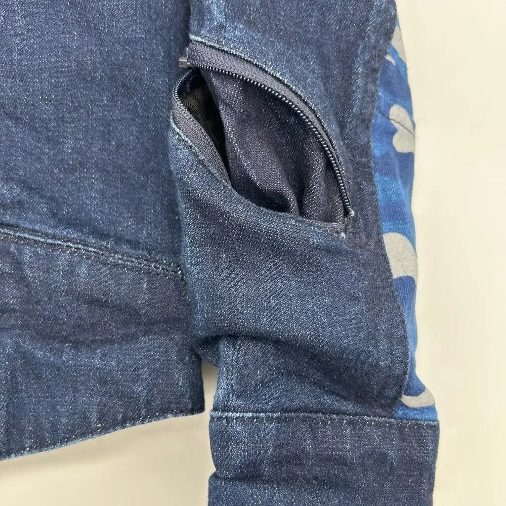 Gap Denim Camo Hooded Jacket Kids Size Small Regular Zipper Vents on Sleeve Back